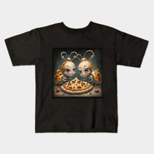 Funny cute ladybugs eating pizza gift ideas Kids T-Shirt